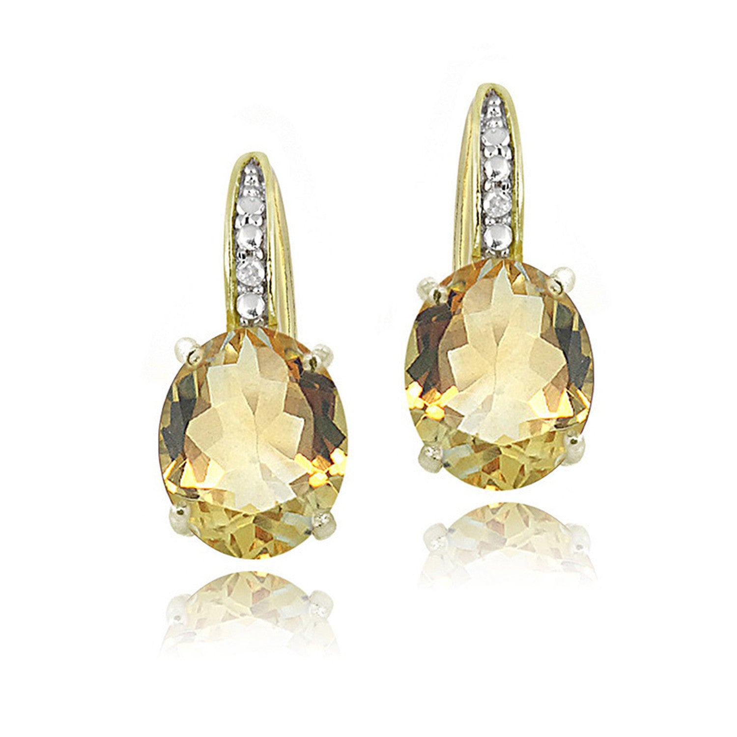Sterling Silver Diamond & Gemstone Accent Leverback Earrings - Citrine