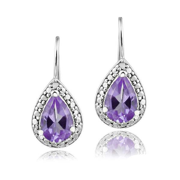 Sterling Silver Diamond & Gemstone Accent Leverback Dangle Earrings - Amethyst