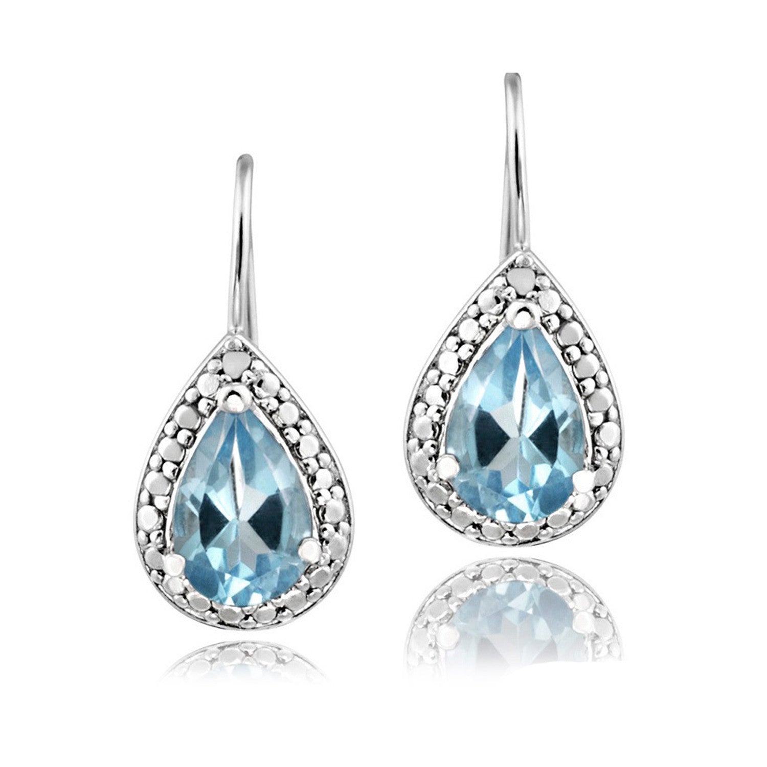 Sterling Silver Diamond & Gemstone Accent Leverback Dangle Earrings - Blue Topaz