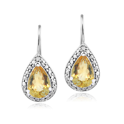 Sterling Silver Diamond & Gemstone Accent Leverback Dangle Earrings - Citrine