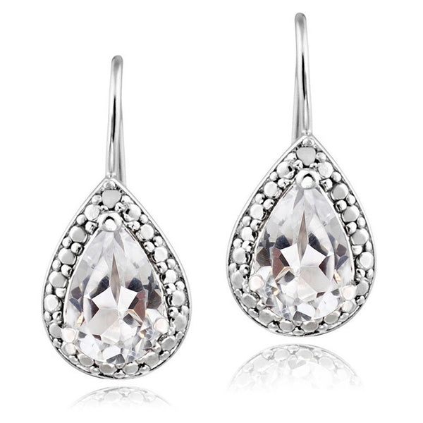 Sterling Silver Diamond & Gemstone Accent Leverback Dangle Earrings - White Topaz