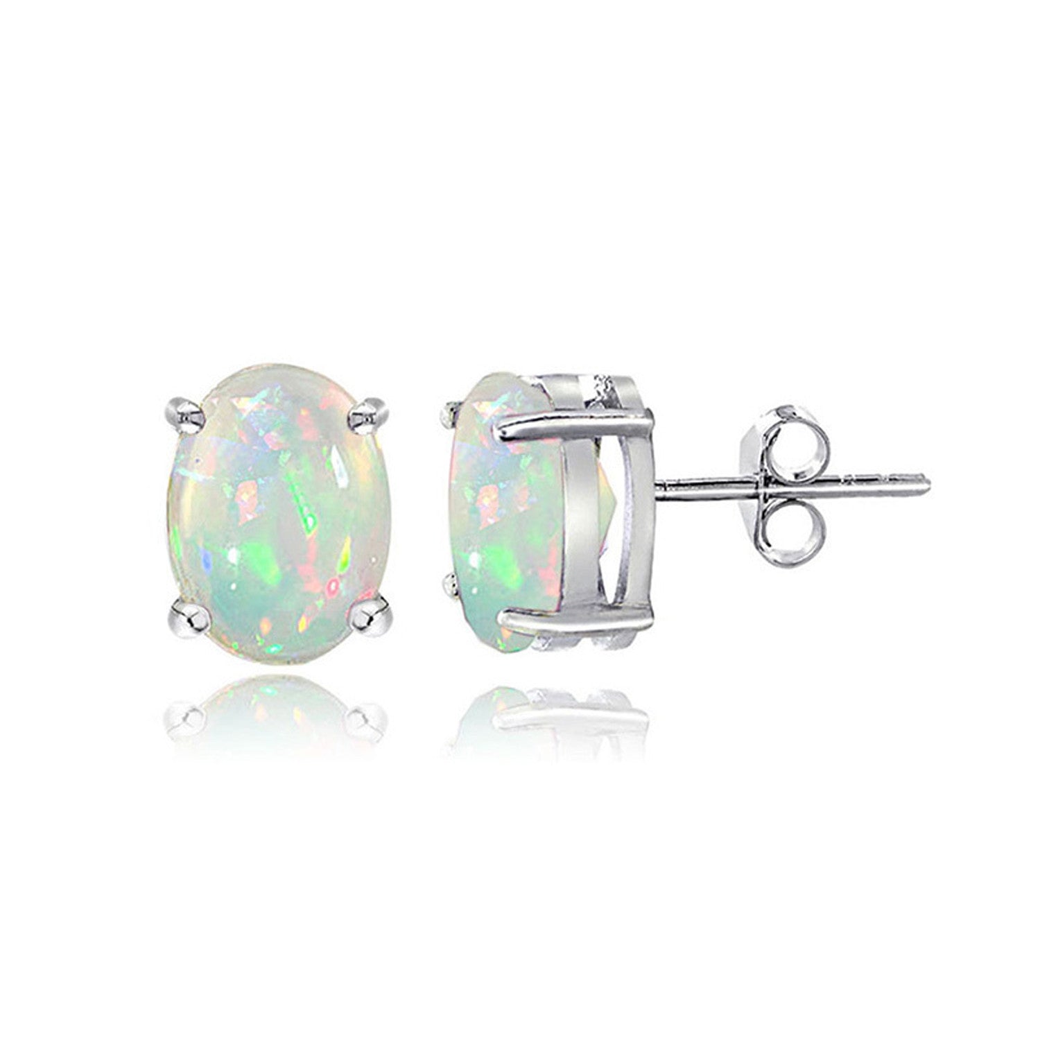 Sterling Silver Ethiopian Opal Gemstone Oval Butterfly Clasp Earrings
