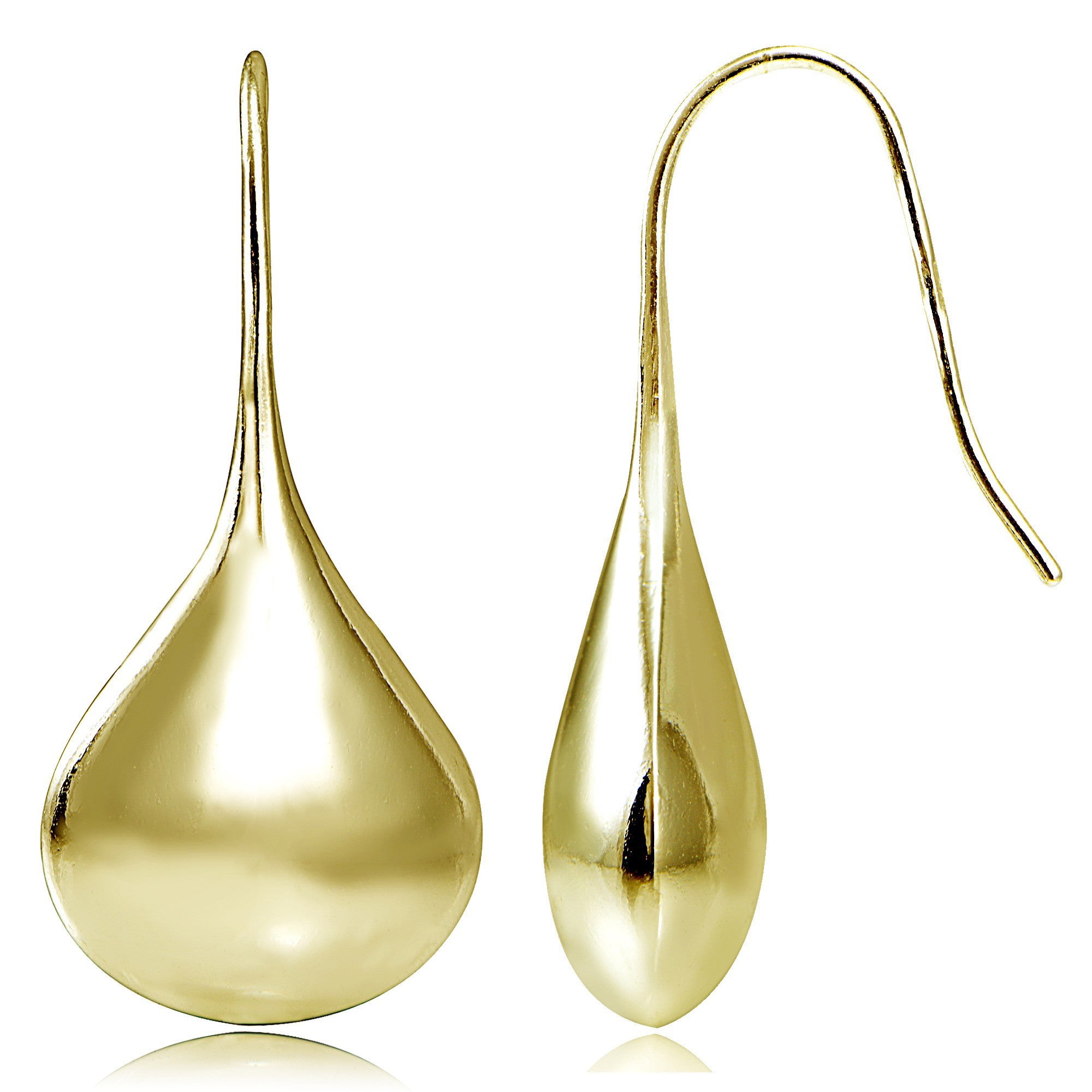 Sterling Silver Euro Wire Puffed Teardrop Earrings - Gold