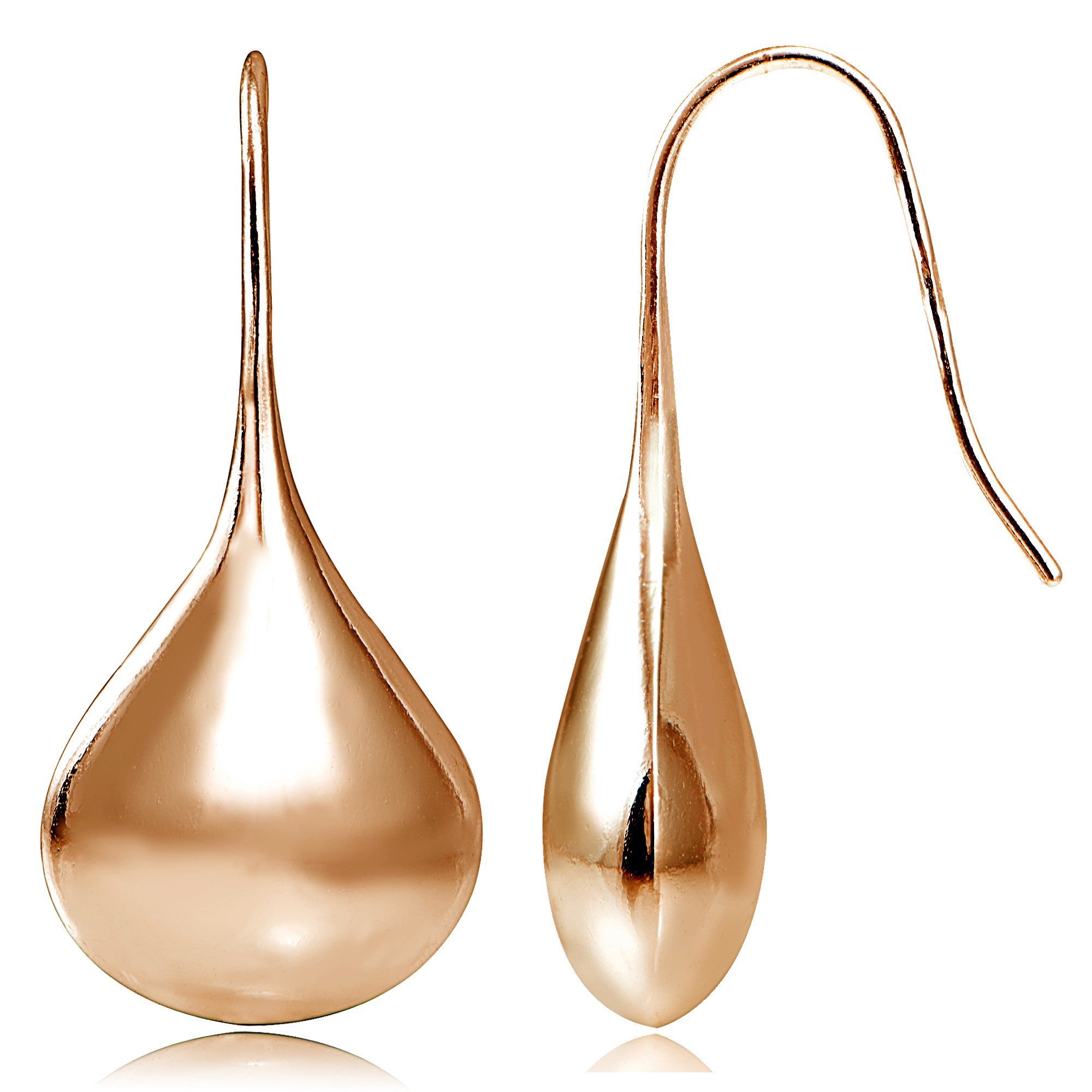 Sterling Silver Euro Wire Puffed Teardrop Earrings - Rose Gold