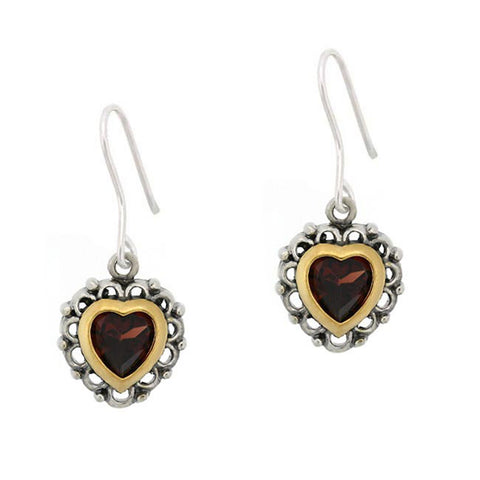 Sterling Silver Filigree Design Garnet Heart Earrings