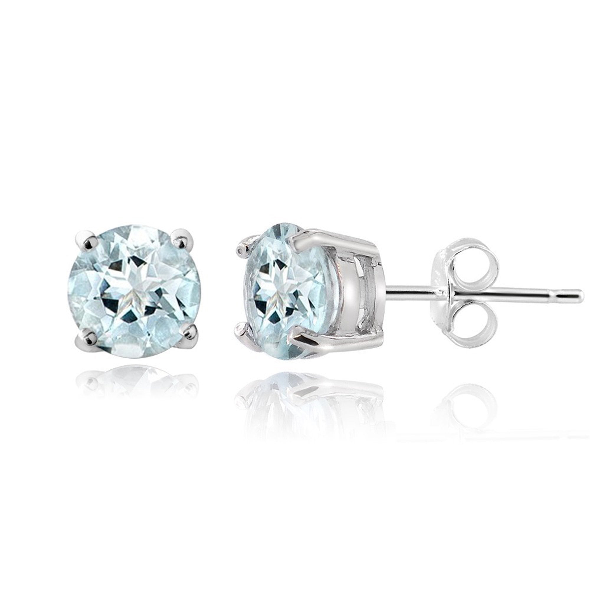 Sterling Silver Gemstone Accent Butterfly Clasp Stud Earrings - Aquamarine