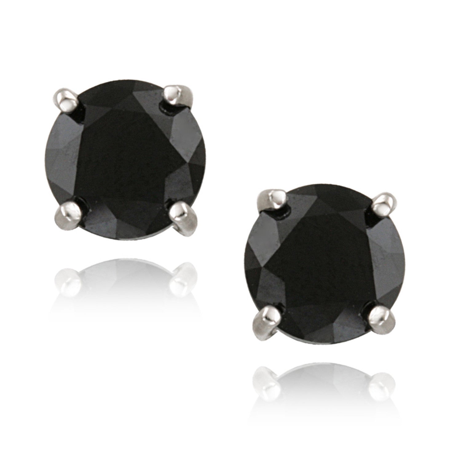 Sterling Silver Gemstone Accent Butterfly Clasp Stud Earrings - Black Spinel