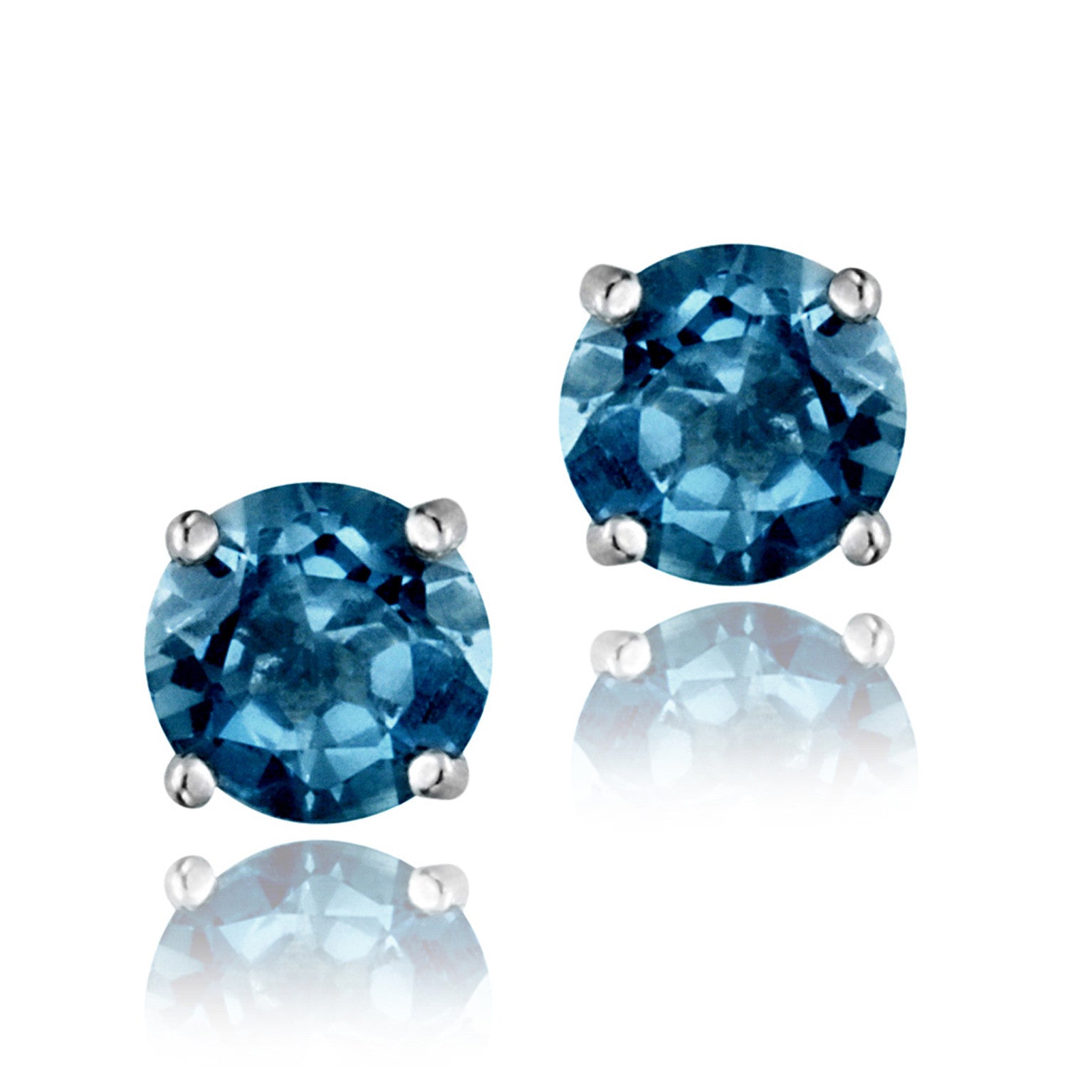 Sterling Silver Gemstone Accent Butterfly Clasp Stud Earrings - London Blue Topaz