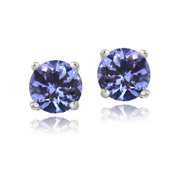 Sterling Silver Gemstone Accent Butterfly Clasp Stud Earrings - Tanzanite