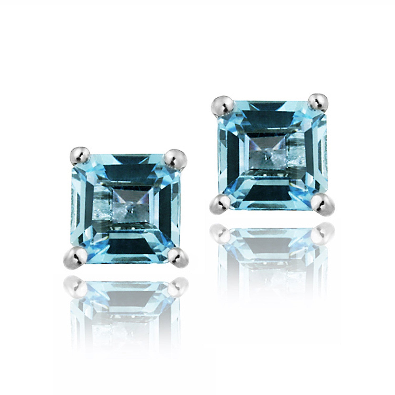 Sterling Silver Gemstone Accent Inside Out Butterfly Clasp Stud Earrings - Swiss Blue Topaz