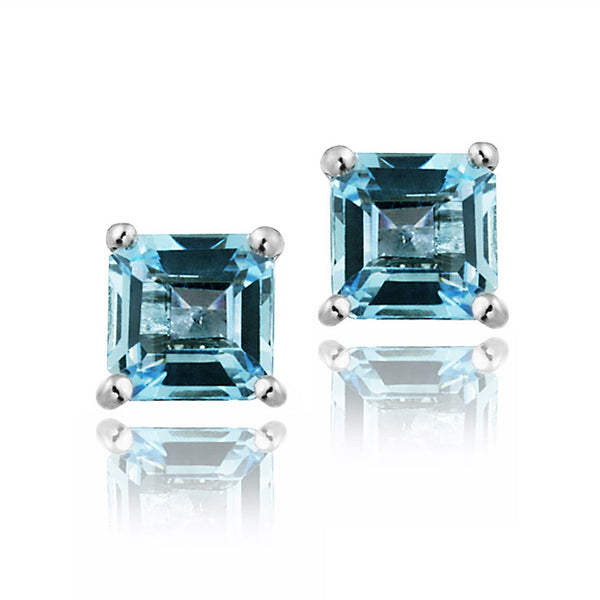 Sterling Silver Gemstone Accent Inside Out Butterfly Clasp Stud Earrings - Swiss Blue Topaz
