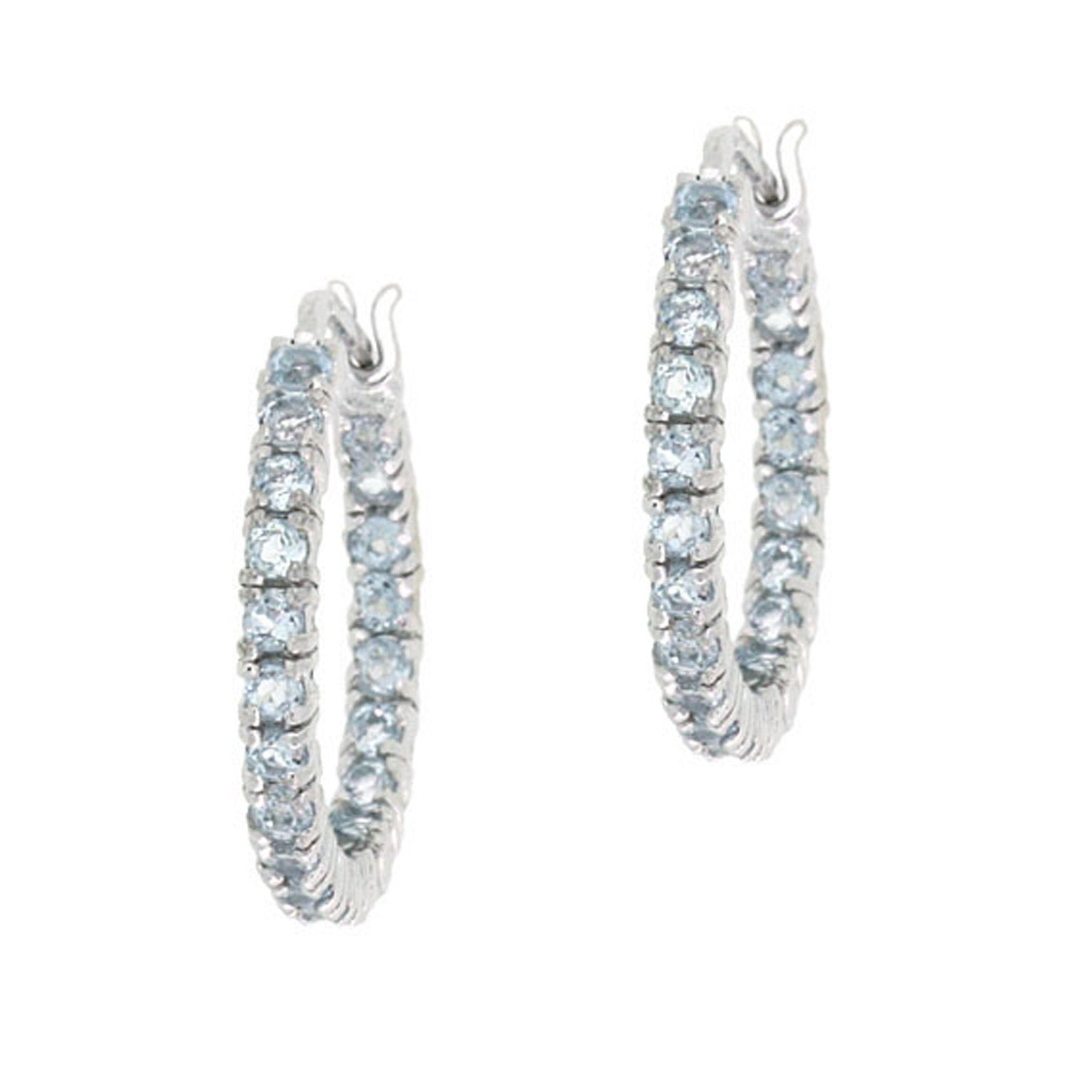 Sterling Silver Gemstone Accent Inside Out Saddleback Hoop Earrings - Blue Topaz