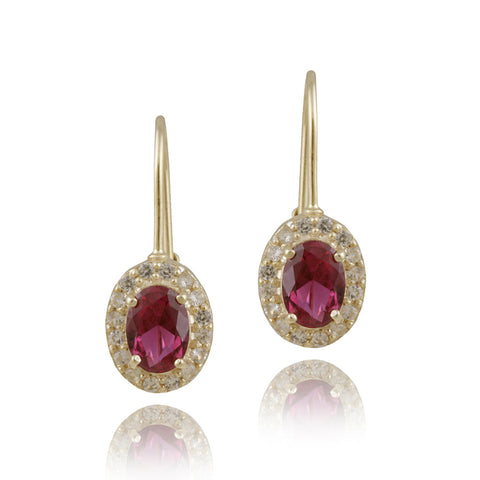 Gemstone Accent Sterling Silver Leverback Dangle Earrings - Gold / Ruby