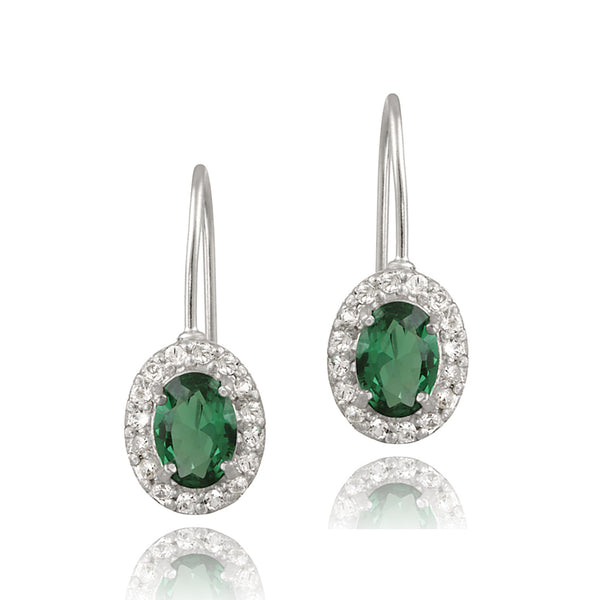 Gemstone Accent Sterling Silver Leverback Dangle Earrings - Silver / Emerald