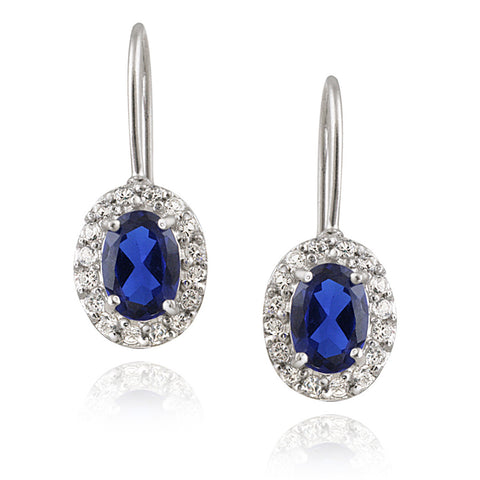 Gemstone Accent Sterling Silver Leverback Dangle Earrings - Silver / Sapphire