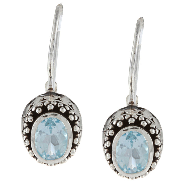 Sterling Silver Gemstone Accented Leverback Oval Earrings - Blue Topaz