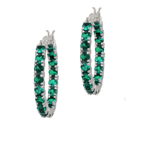 Sterling Silver Gemstone Accent Saddleback Hoop Earrings - Green Quartz