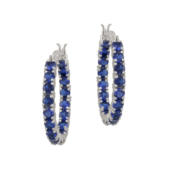 Sterling Silver Gemstone Accent Saddleback Hoop Earrings - Sapphire
