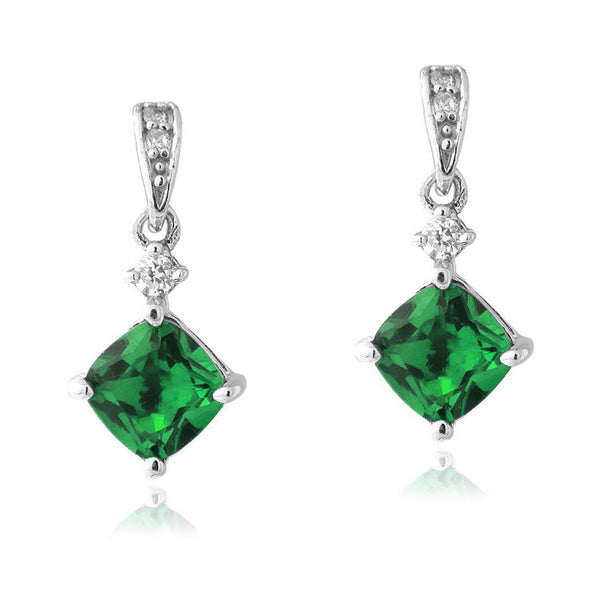 Gemstone & Cubic Zirconia Sterling Silver Diamond Shaped Dangle Earrings - Quartz
