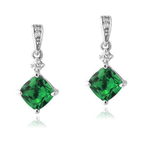 Gemstone & Cubic Zirconia Sterling Silver Diamond Shaped Dangle Earrings - Quartz