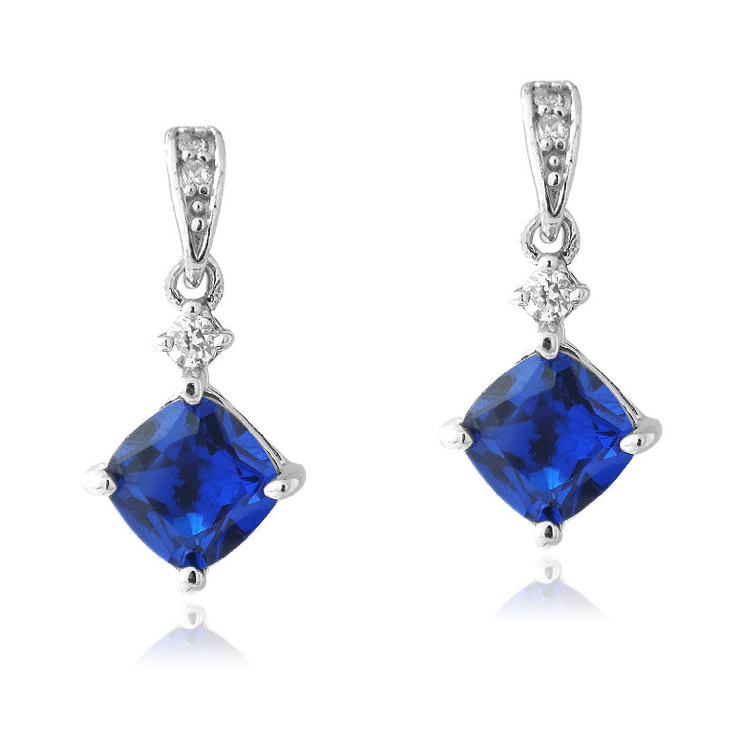 Gemstone & Cubic Zirconia Sterling Silver Diamond Shaped Dangle Earrings - Sapphire