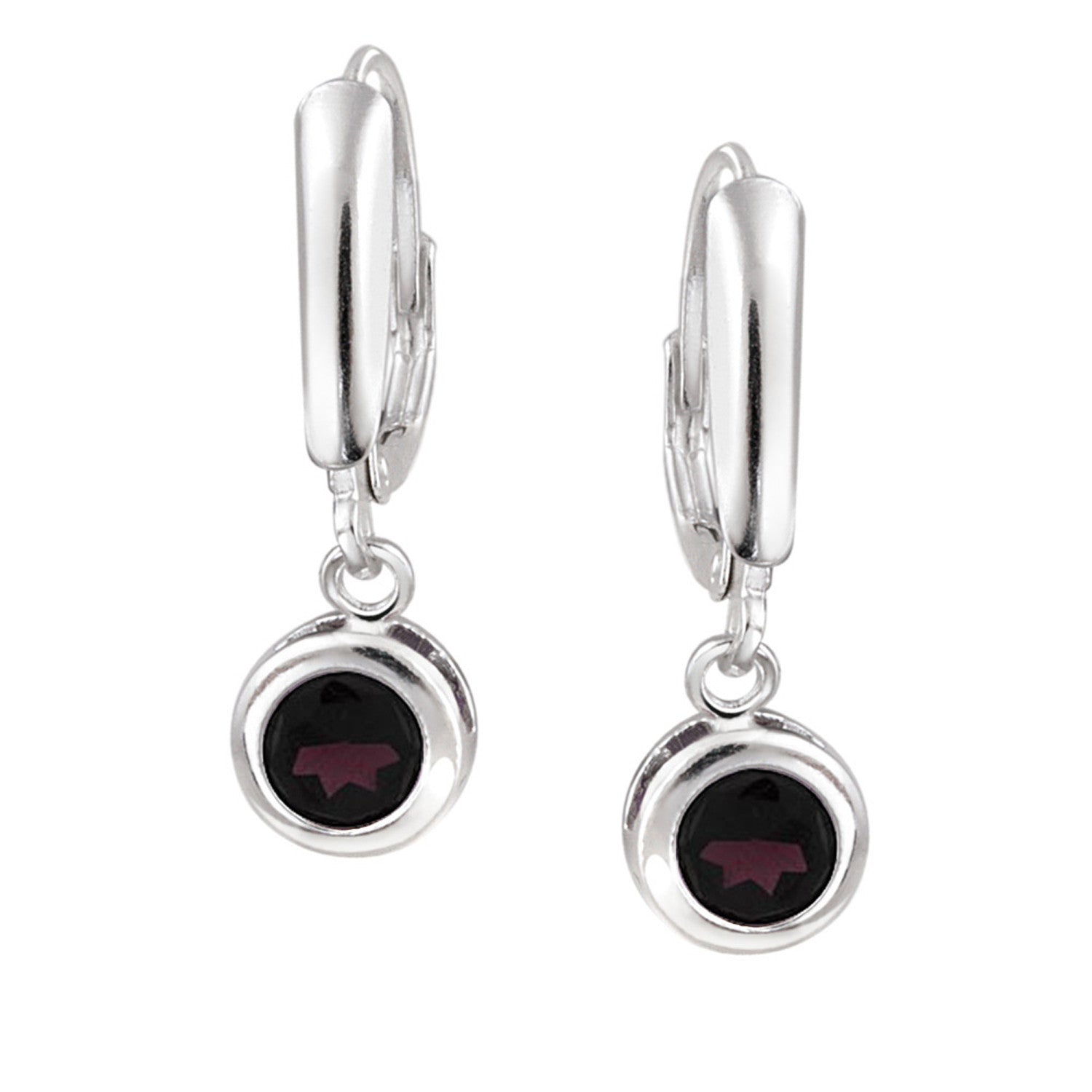 Sterling Silver Gemstone Accented Leverback Earrings - Garnet