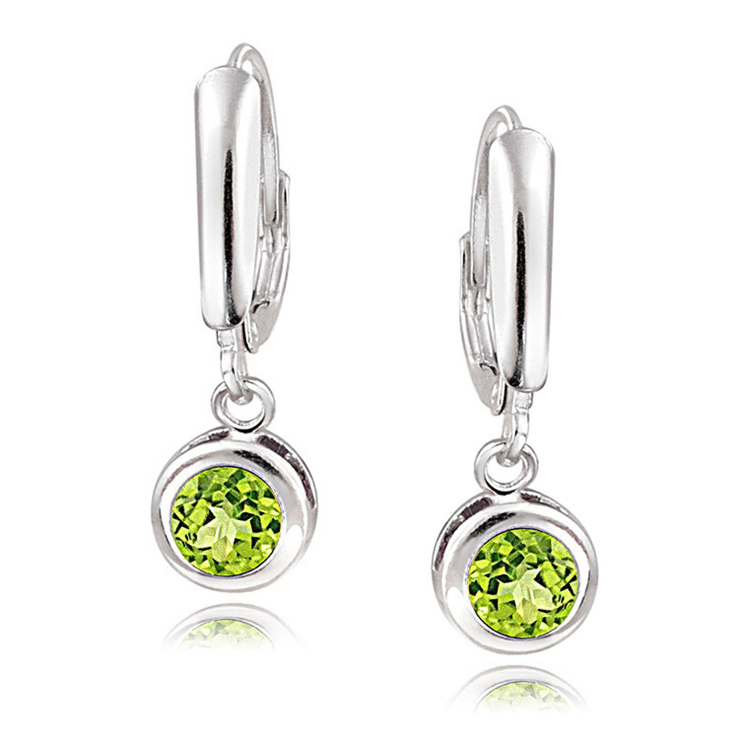 Sterling Silver Gemstone Accented Leverback Earrings - Peridot