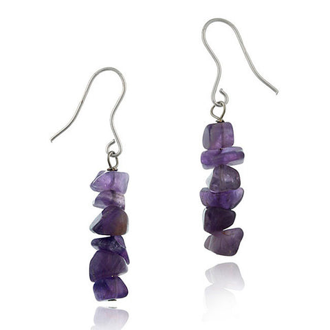 Gemstone Chip Sterling Silver Hook Dangle Earrings - Amethyst
