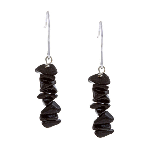 Gemstone Chip Sterling Silver Hook Dangle Earrings - Onyx