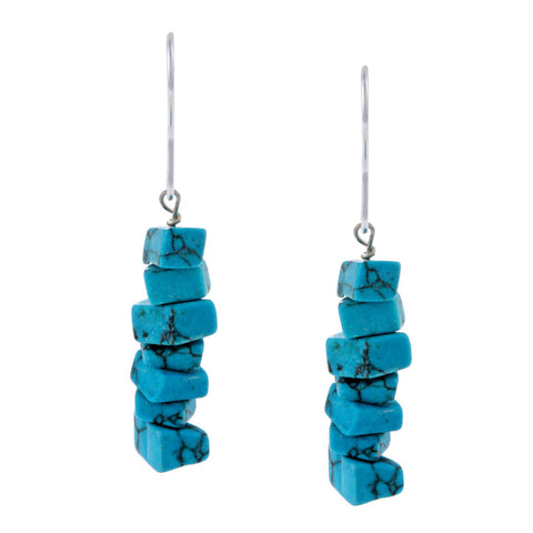 Gemstone Chip Sterling Silver Hook Dangle Earrings - Turquoise