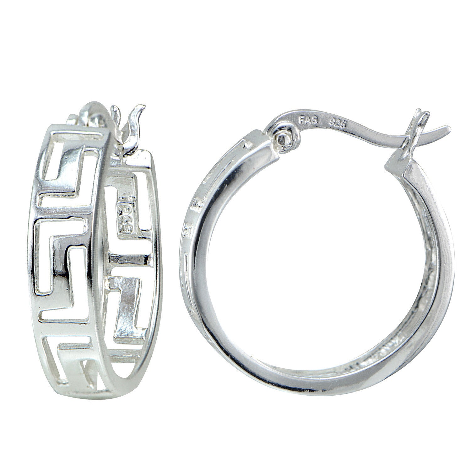 Sterling Silver Greek Key Hoop Earrings