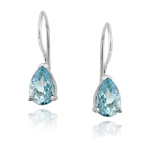 Gemstone Accent Sterling Silver Dangle Teardrop Earrings - Silver / Blue Topaz