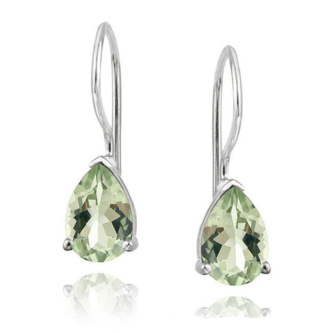 Gemstone Accent Sterling Silver Dangle Teardrop Earrings - Silver / Green Amethyst