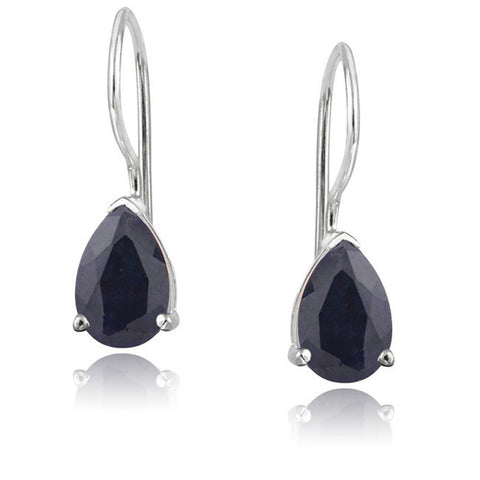 Gemstone Accent Sterling Silver Dangle Teardrop Earrings - Silver / Sapphire