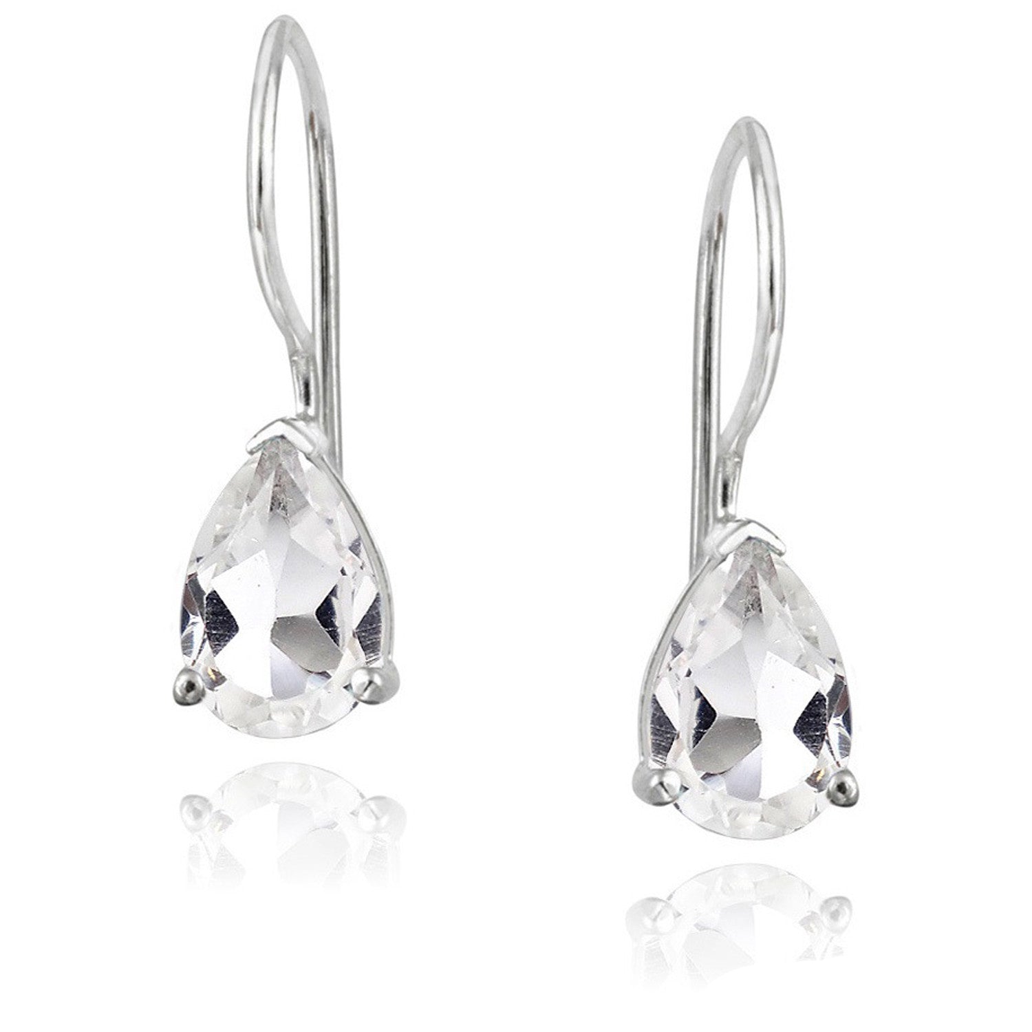 Gemstone Accent Sterling Silver Dangle Teardrop Earrings - Silver / White Topaz