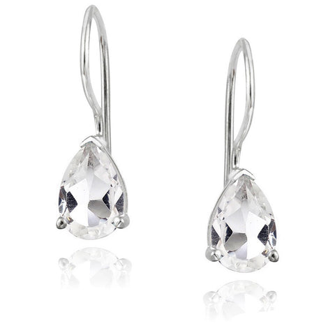 Gemstone Accent Sterling Silver Dangle Teardrop Earrings - Silver / White Topaz