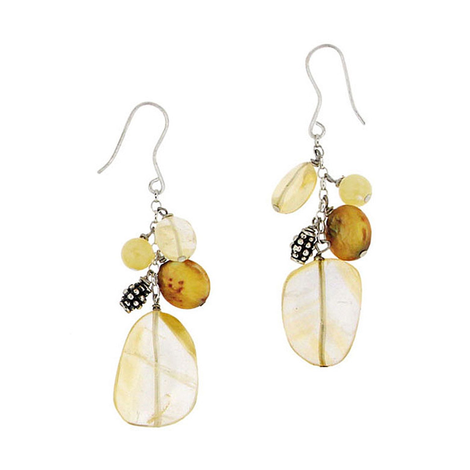 Honey Jade & Coin Pearl Sterling Silver Dangle Earrings - 9mm