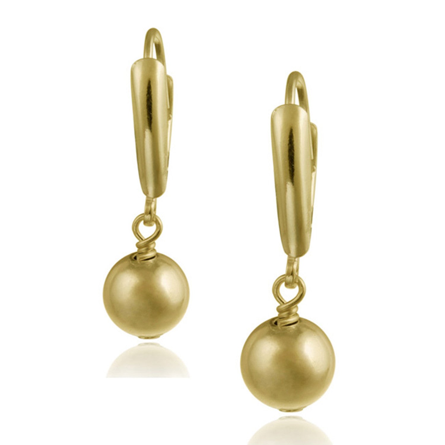 Sterling Silver Leverback Shield & Bead Dangle Earrings - Gold