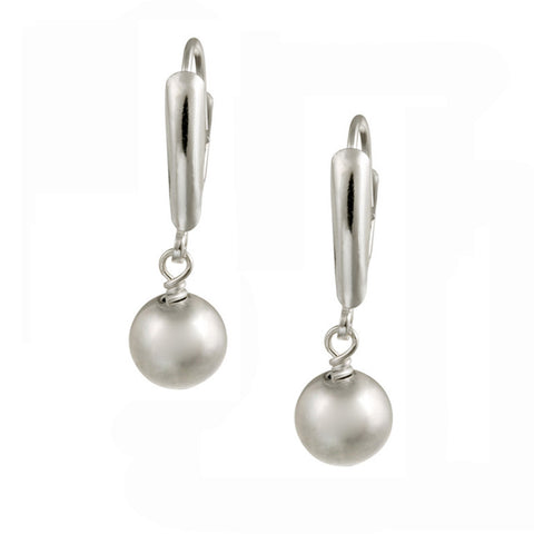 Sterling Silver Leverback Shield & Bead Dangle Earrings - Silver