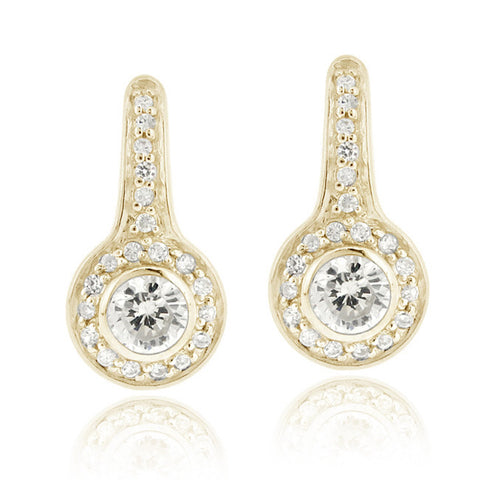 Sterling Silver Leverback Earrings With Cubic Zirconia Accents - Gold