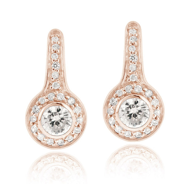 Sterling Silver Leverback Earrings With Cubic Zirconia Accents - Rose Gold