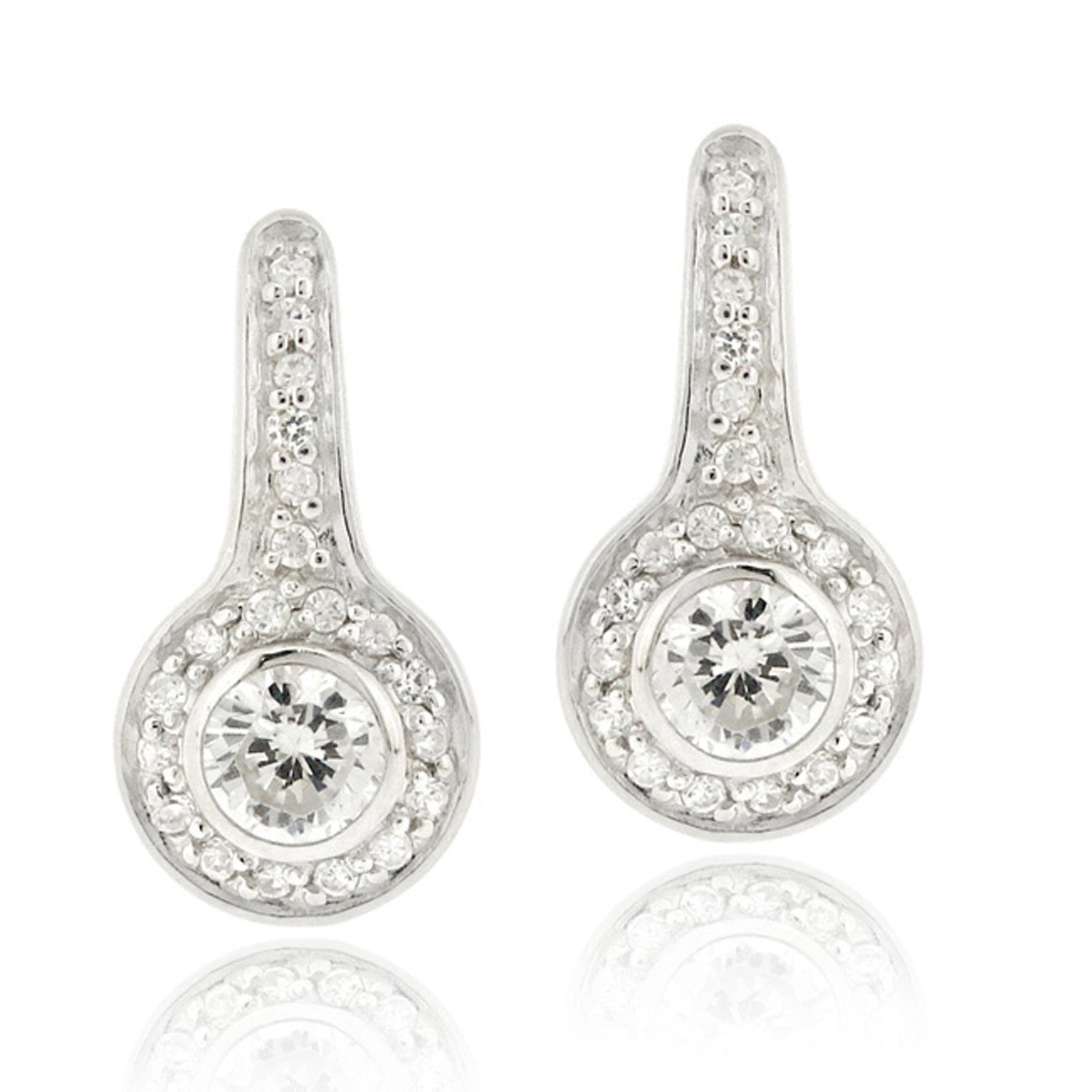 Sterling Silver Leverback Earrings With Cubic Zirconia Accents - Silver