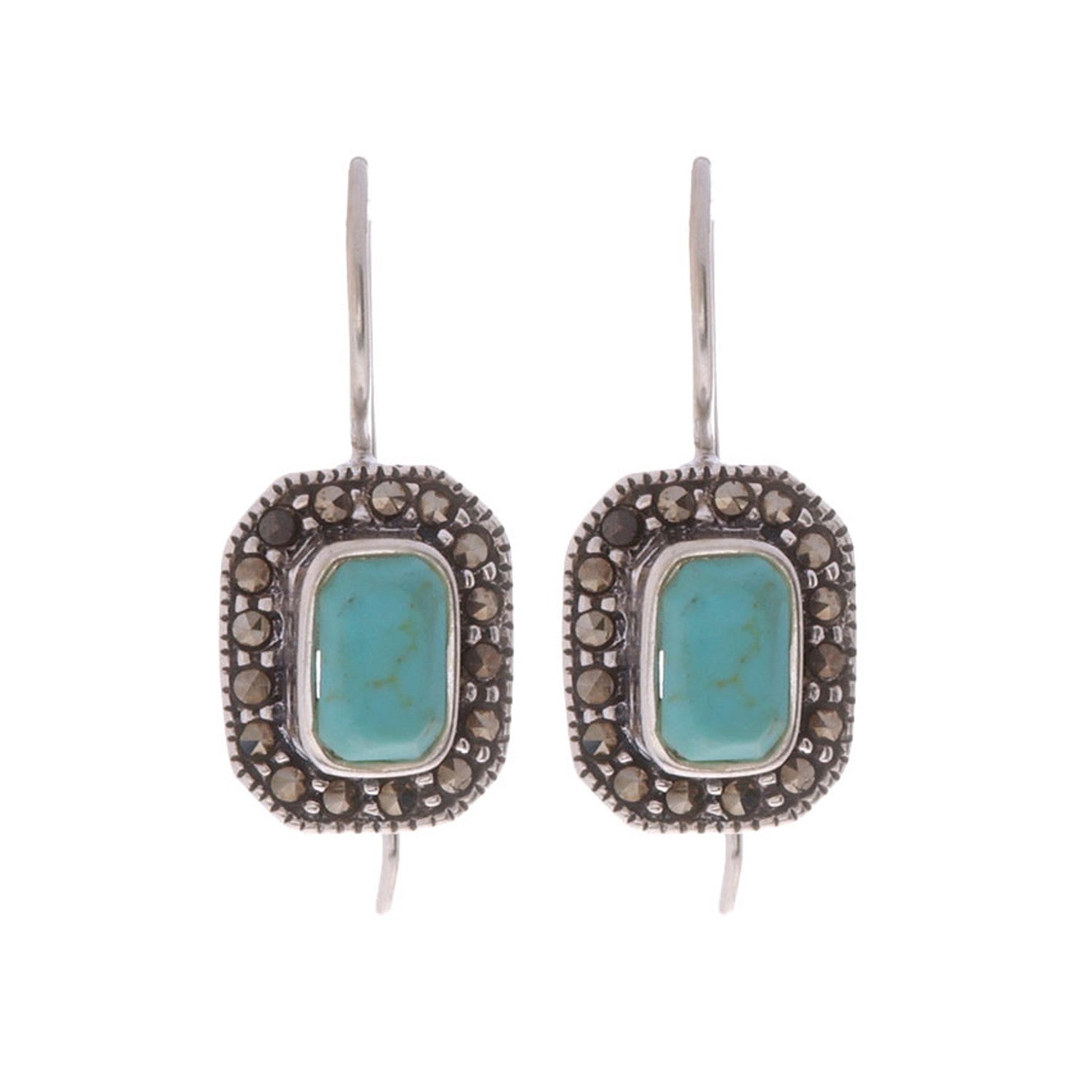 Marcasite & Synthetic Turquoise Accented Sterling Silver Earrings