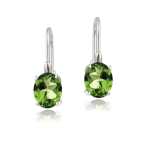 Sterling Silver Oval Cut Birthstone Leverback Dangle Earrings - August Peridot