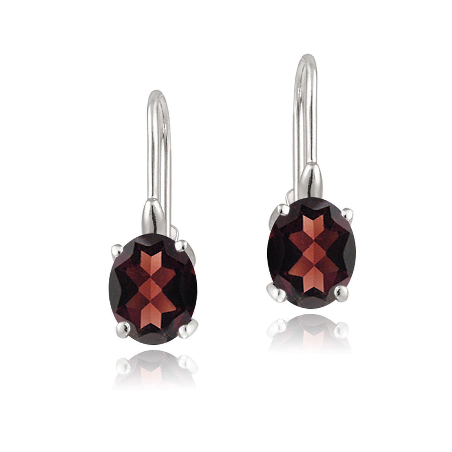 Sterling Silver Oval Cut Birthstone Leverback Dangle Earrings - January Garnet