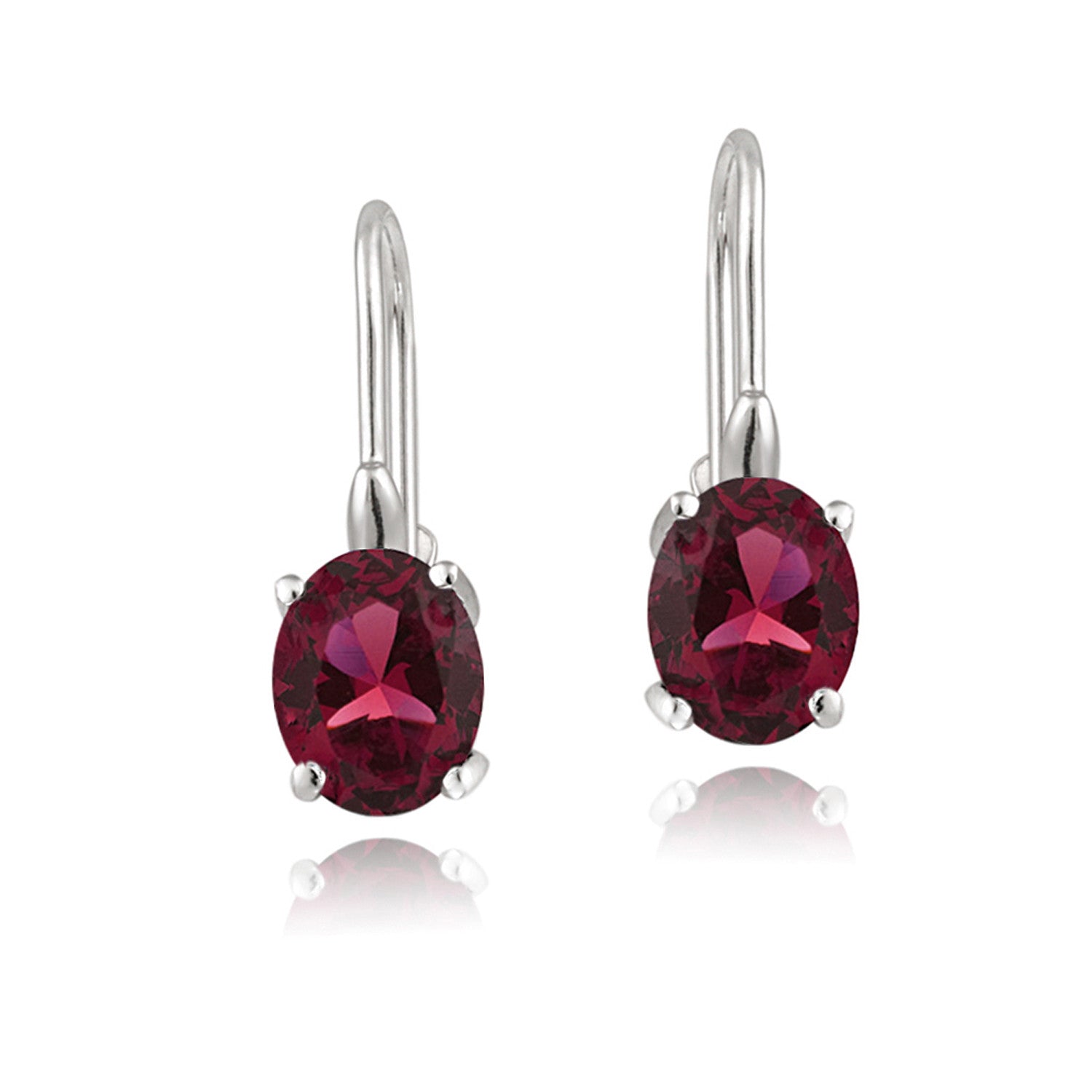 Sterling Silver Oval Cut Birthstone Leverback Dangle Earrings - July Ruby