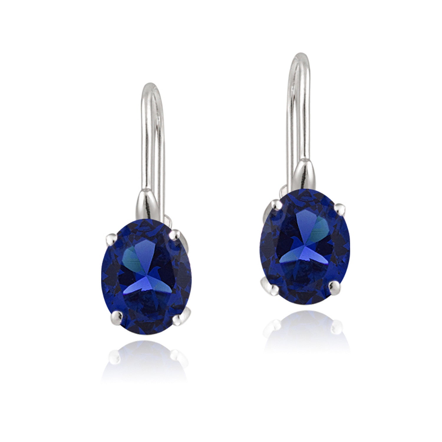 Sterling Silver Oval Cut Birthstone Leverback Dangle Earrings - September Created Sapphire