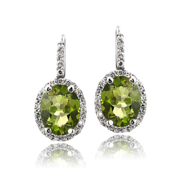 Oval Cut Gemstone Accent Sterling Silver Leverback Birthstone Earrings - August Peridot