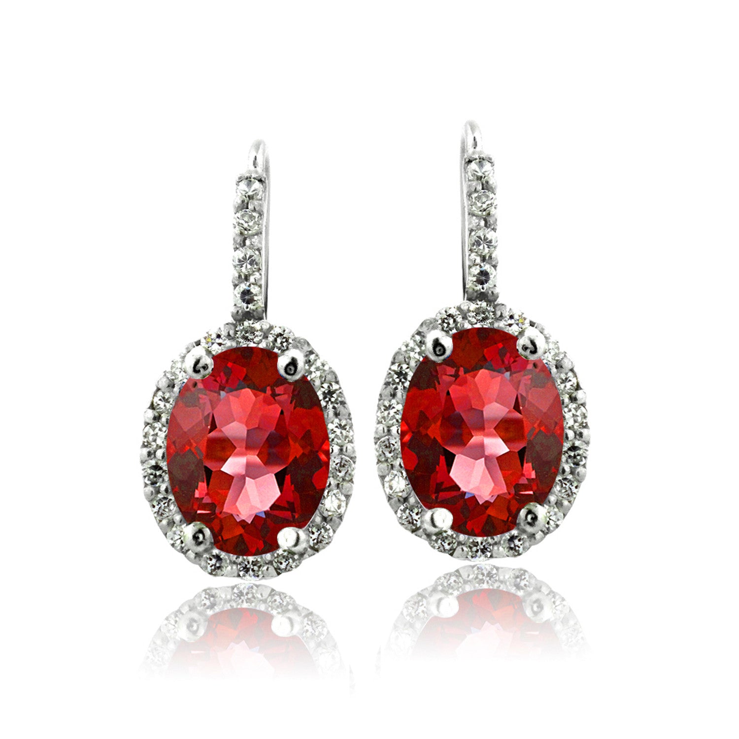 Oval Cut Gemstone Accent Sterling Silver Leverback Birthstone Earrings - July Created Ruby