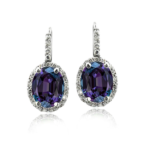 Oval Cut Gemstone Accent Sterling Silver Leverback Birthstone Earrings - June Alexandrite